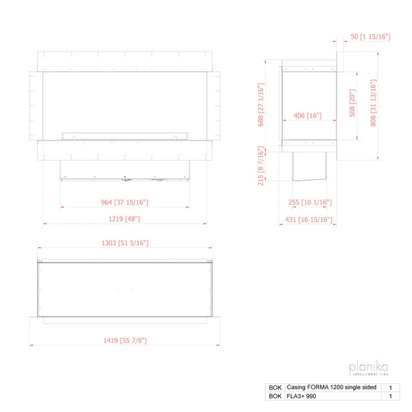 Cheminée 1 face Forma 1200 Single-Sided