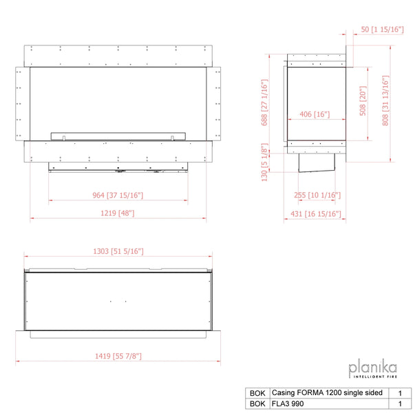Cheminée 1 face Forma 1200 Single-Sided