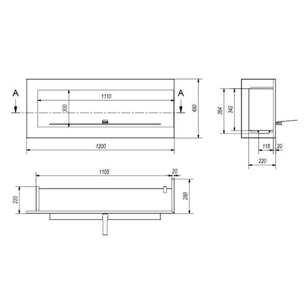 Corner Bio Fireplace 120 cm (Right)