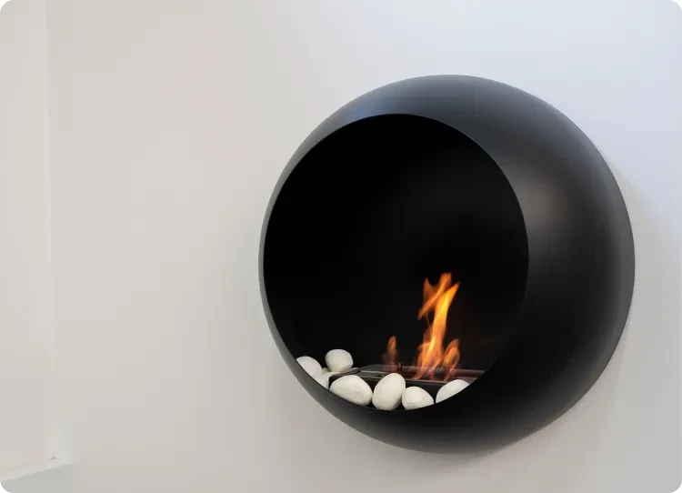Bioéthanol Fireplace with White Stone Accessories