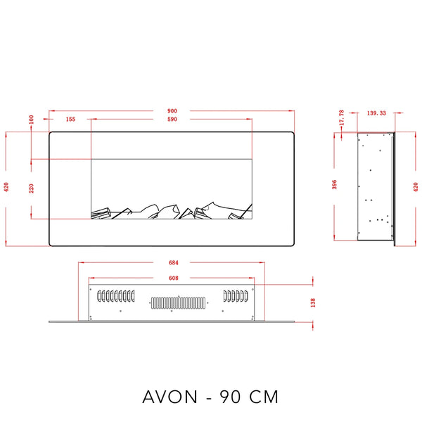 Avon - Cheminée électrique murale noire