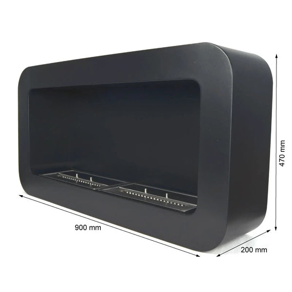 Rectangular Curved Bioethanol Fireplace - Black