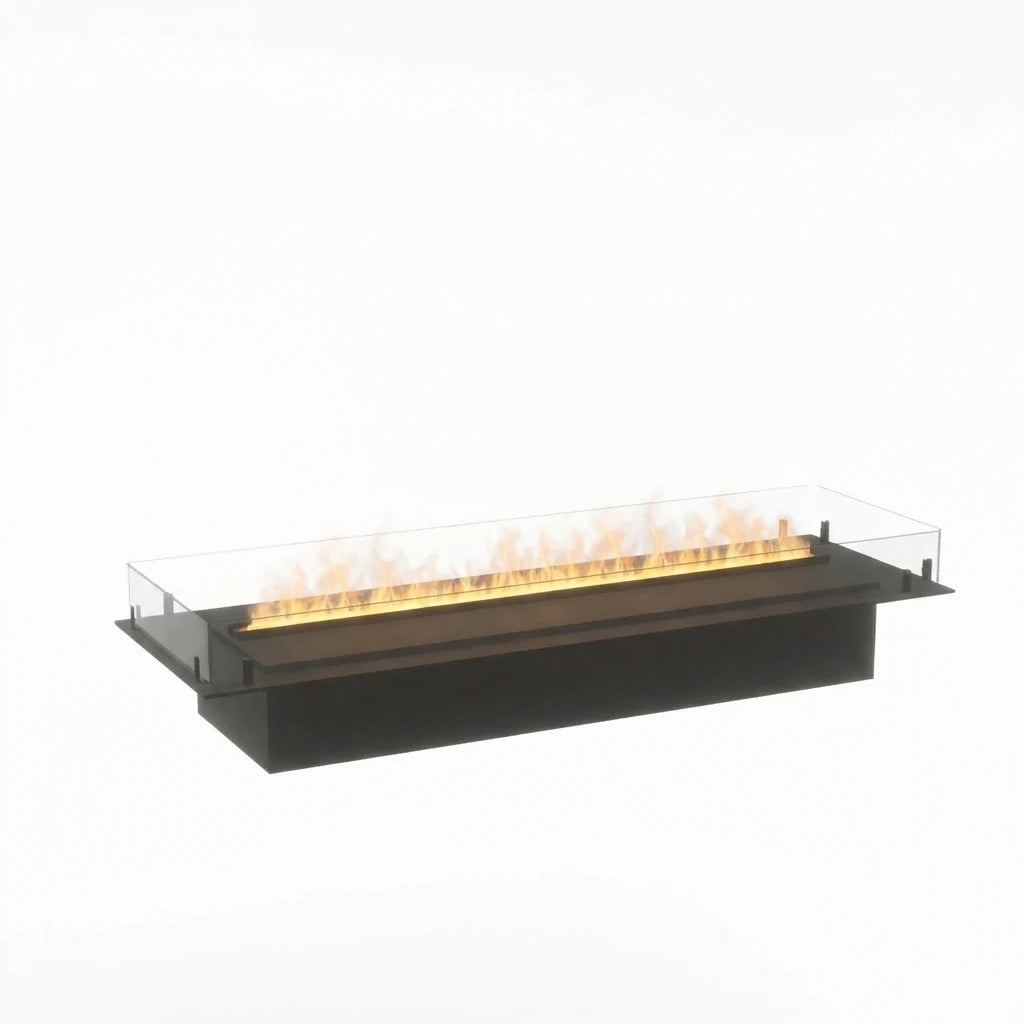 Foco Myst Free 1200 water vapour fireplace, studio shot with realistic Opti-myst flame effect