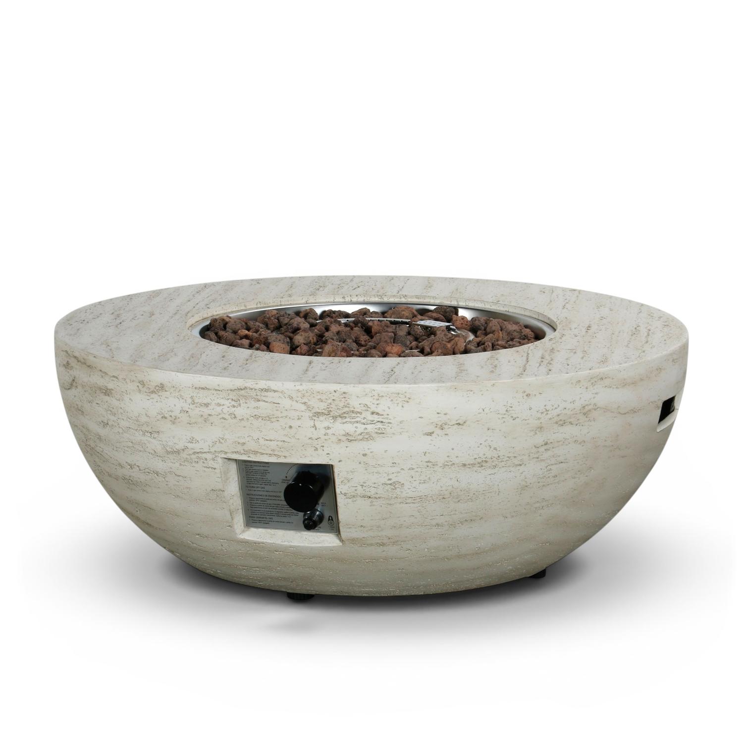 Estate Bowl 92 Travertine – Table brasero rond à gaz