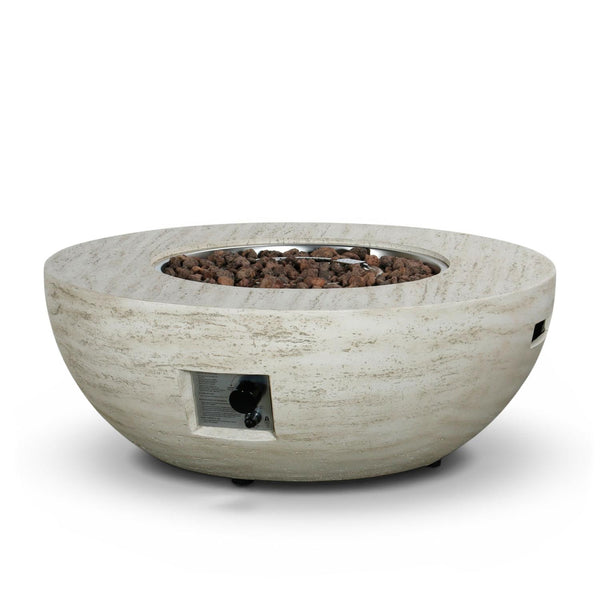Estate Bowl 92 Travertine – Table brasero rond à gaz
