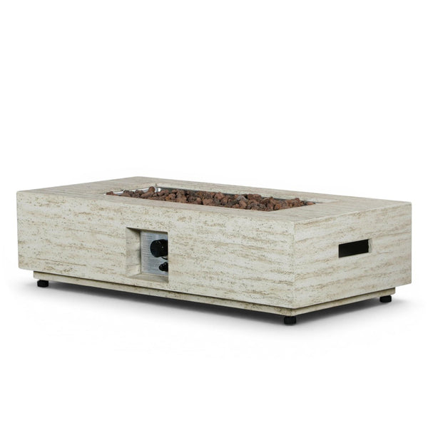 Estate Rectangulaire Travertin – Table de foyer à gaz rectangulaire
