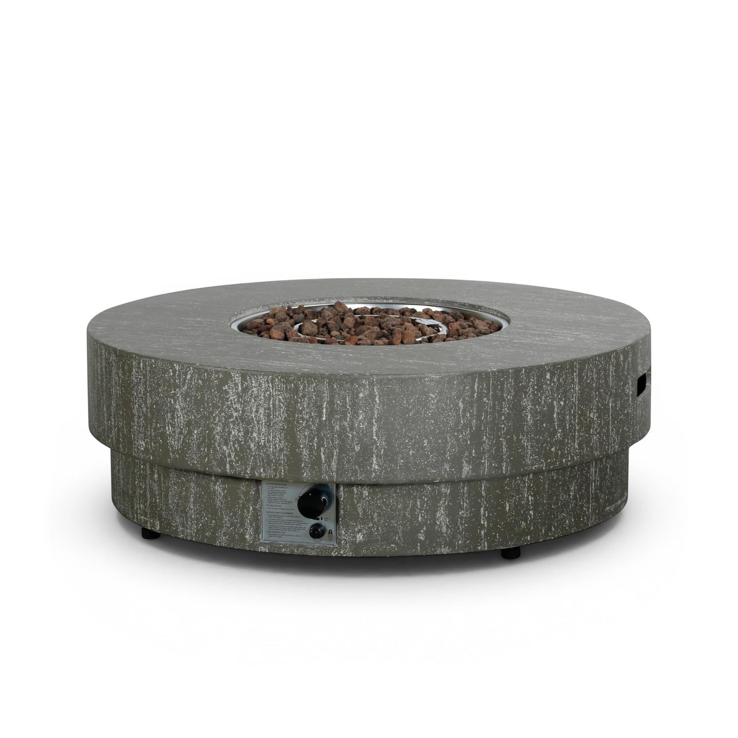 Estate Round 105 Dark Travertine – Table de feu de jardin rond à gaz