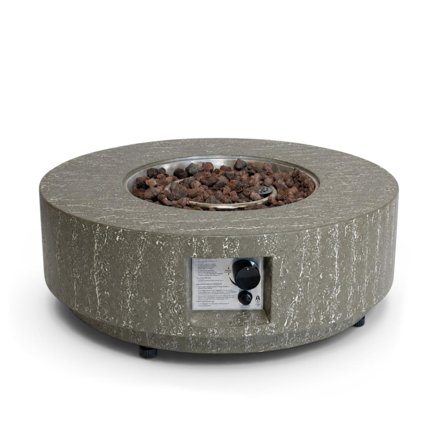 Estate Round 76 Travertin Foncé – Table Brasero Ronde à Gaz