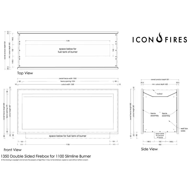 Icon Slimline Firebox FBDS1650 - Acier