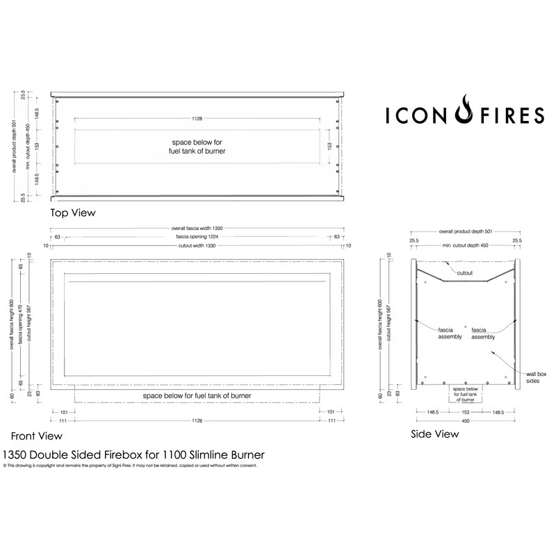 Icon Slimline Firebox SFBDS1350 - Acier