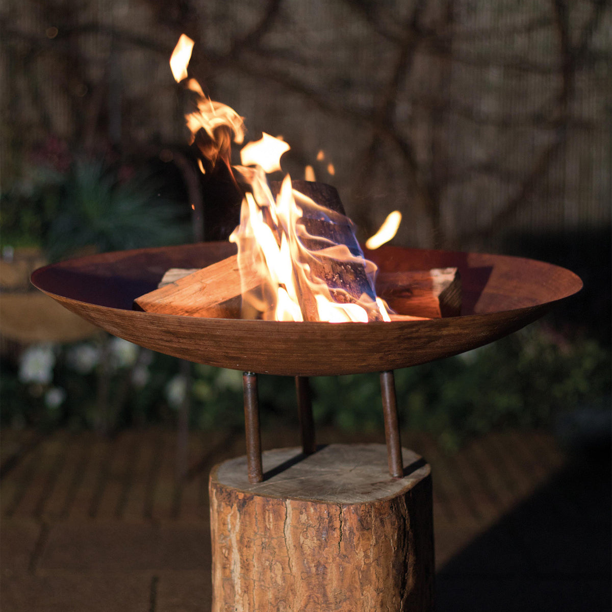 Brasero en Acier Corten sur Souche d'Arbre