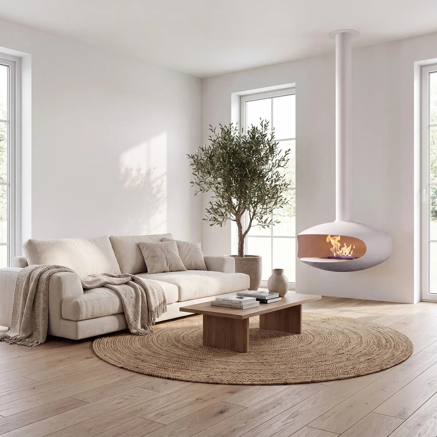 THE ICONIC in White - Ceiling-mounted Bioethanol Fireplace