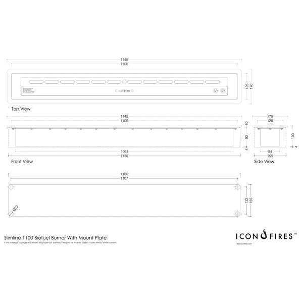 Icon Fires Slimline Burner - 110 cm