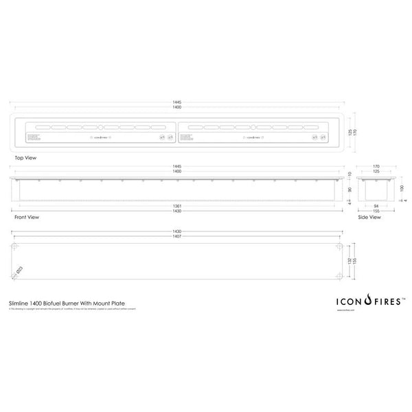 Icon Fires Slimline Burner - 140 cm
