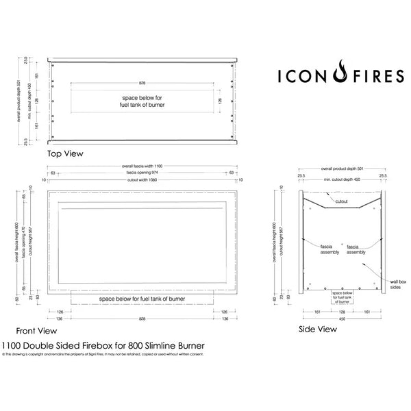 Icon Doublesided Slimline Firebox 1100 Noir