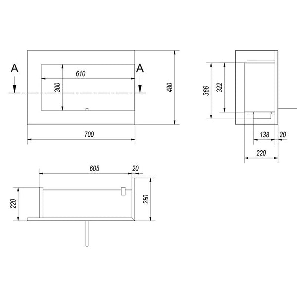 Corner Bio Fireplace 70 cm (Right)