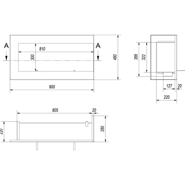 Cheminée d'Angle Bioéthanol 90 cm Côté Droit