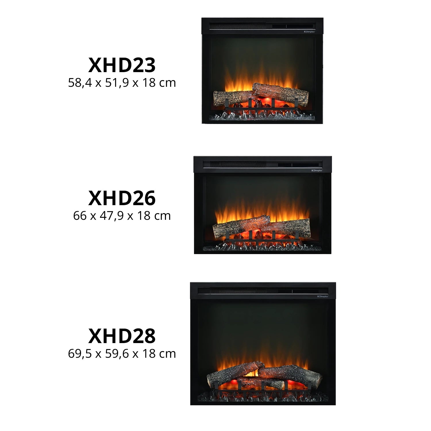 XHD Electric Firebox - Insert de cheminée électrique en plusieurs dimensions