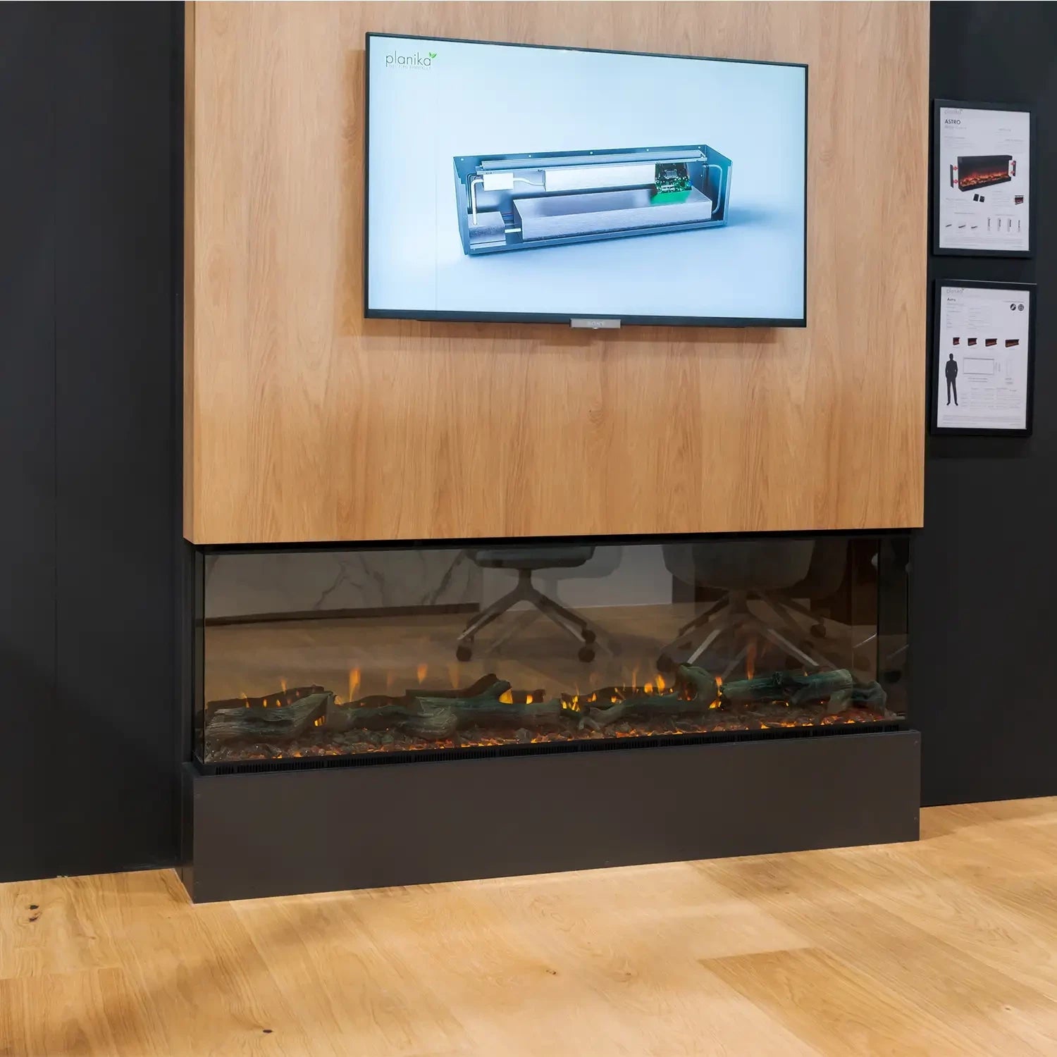 cheminée électrique panoramique encastrée dans le mur