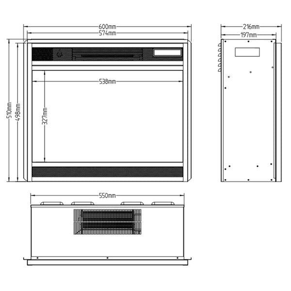 Insert de cheminée électrique LED - 60cm
