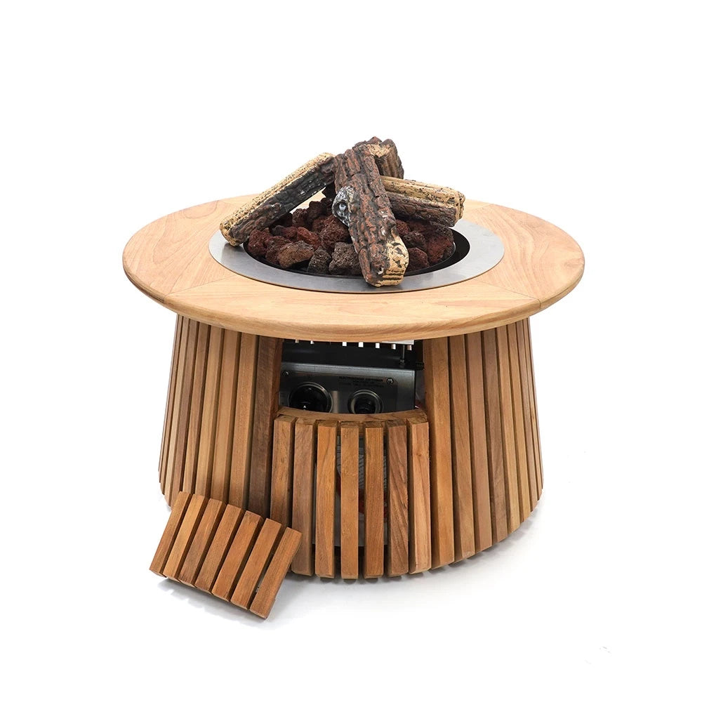 Happy Cocooning Lagune Ronde 60 Teck - Table Brasero à Gaz Ronde