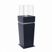 ScandiFlames Elegant black bioethanol fireplace with lit flame, studio shot