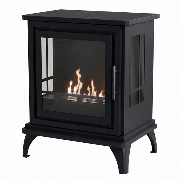 Nashville Black freestanding bioethanol stove, studio product shot