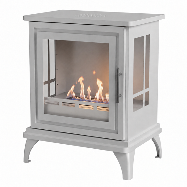 Nashville White freestanding bioethanol stove, studio product shot
