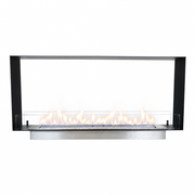 Foco Two 1200 Slim see-through bioethanol fireplace, studio shot with lit flame
