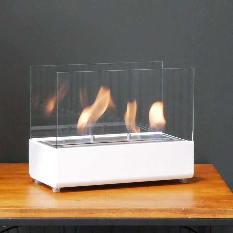 Cheminée bioéthanol de table en blanc
