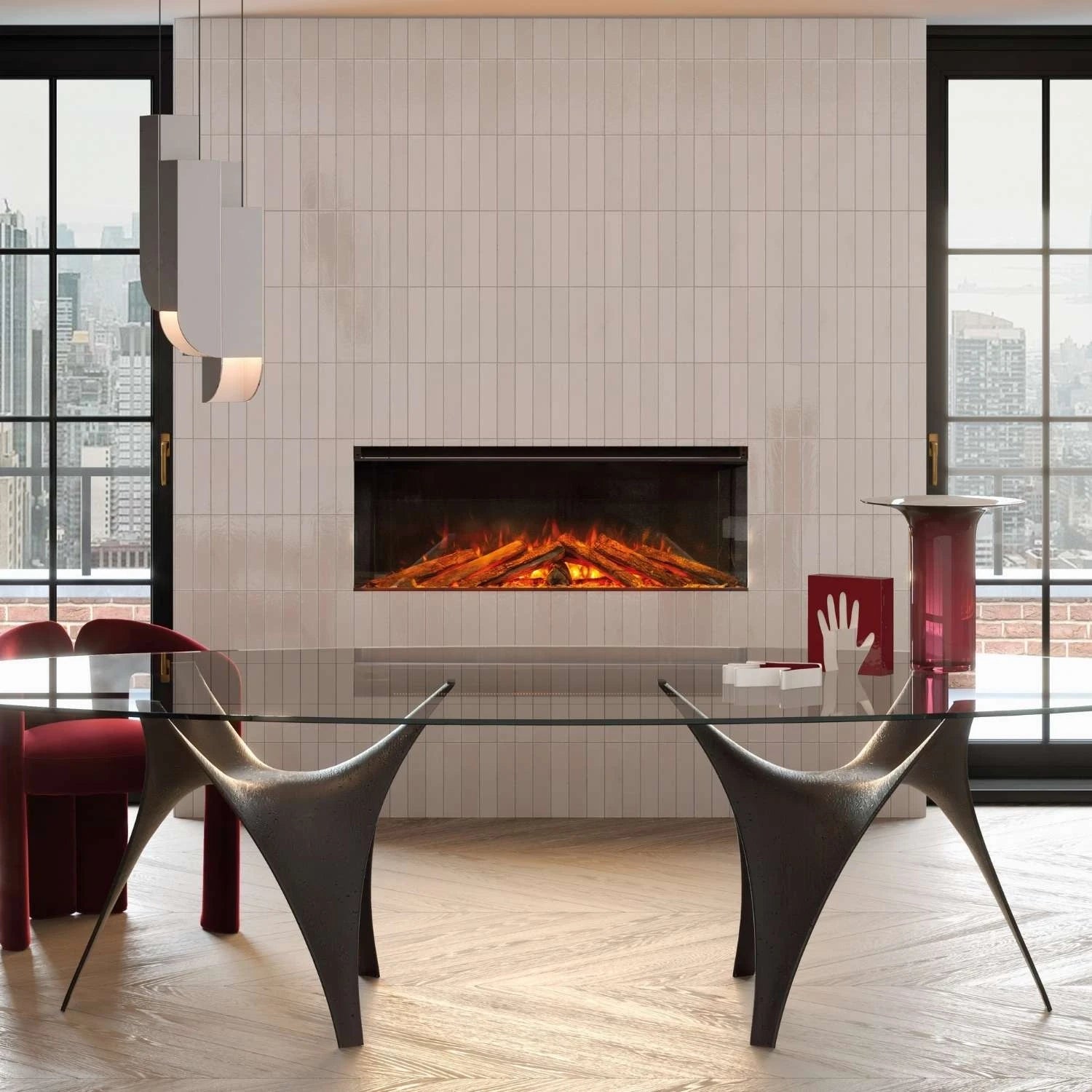 Laissez-vous envelopper par la lueur chaleureuse de l’insert de cheminée électrique Lumen 1200, pour des instants de détente incomparables.