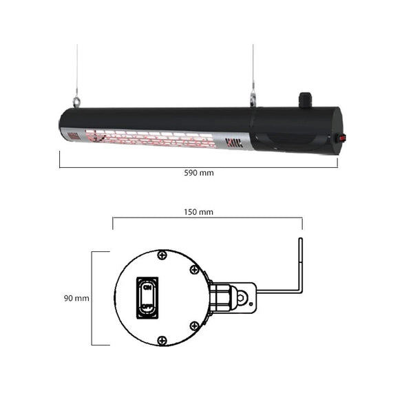 Chauffage de Terrasse Mural 1500 W GT Noir