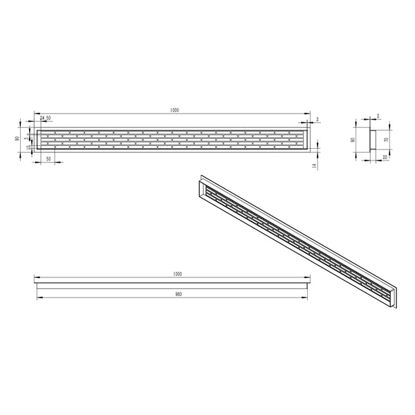 Grille de ventilation noire - 100 x 9 cm - 450 cm²