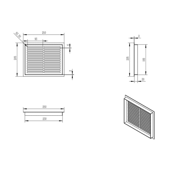 Grille de ventilation blanche - 25 x 20,5 cm - 210 cm²